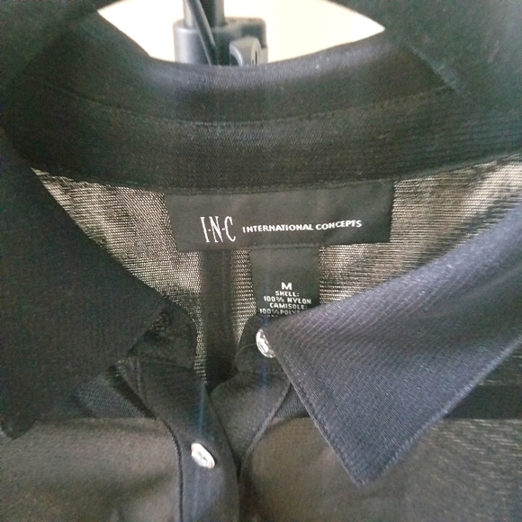 I.N.C Women's Sheer Blouse Black Button Down Size M - Picture 2 of 2